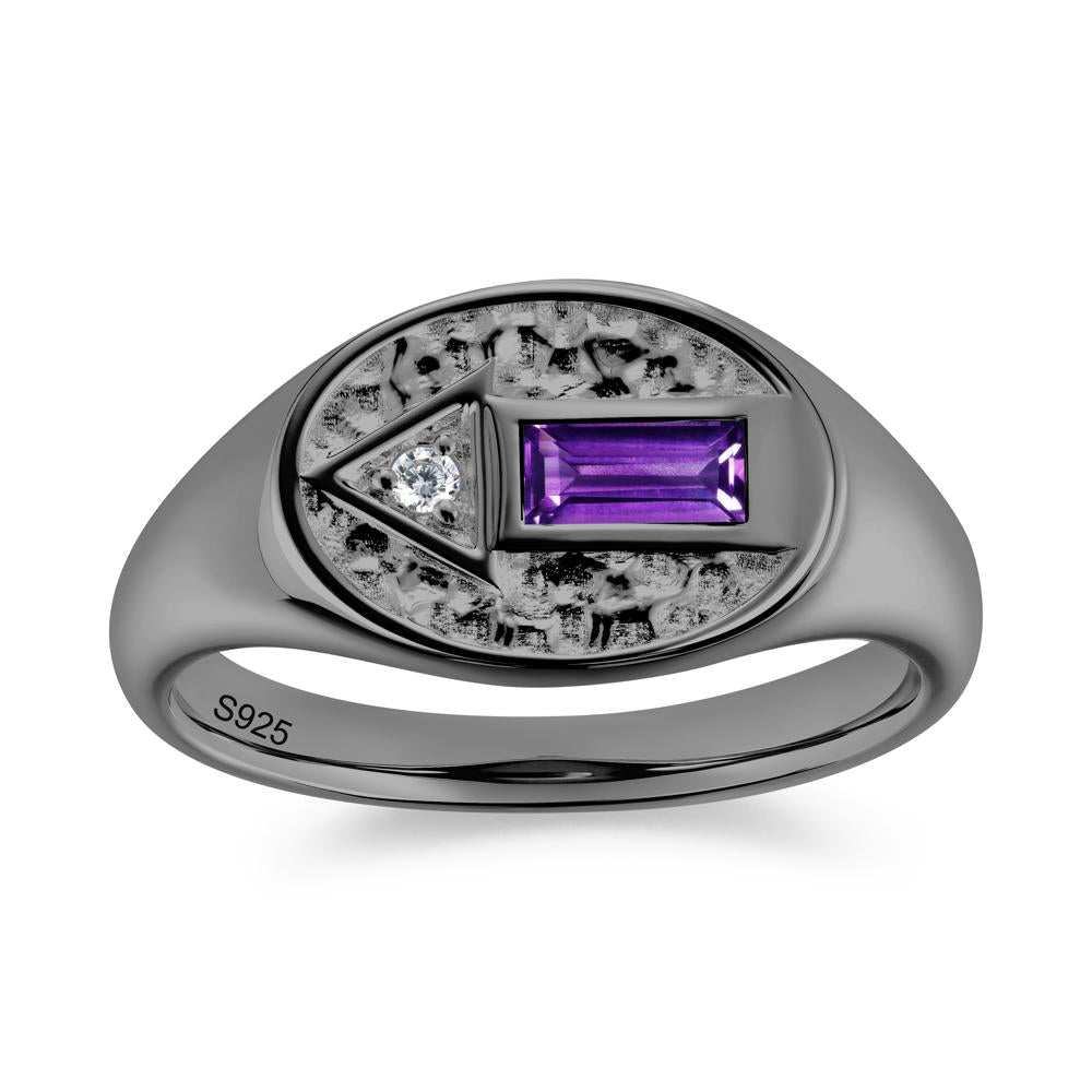 Men's Hammered Sapphire Baguette Ring - LUO Jewelry #gemstone_Amethyst
