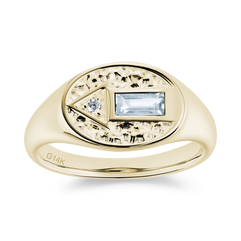 Men's Hammered Sapphire Baguette Ring - LUO Jewelry #gemstone_Aquamarine