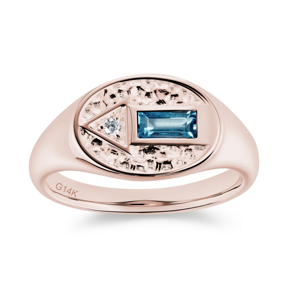 Men's Hammered Sapphire Baguette Ring - LUO Jewelry #gemstone_London Blue Topaz