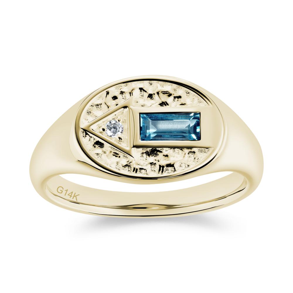 Men's Hammered Sapphire Baguette Ring - LUO Jewelry #gemstone_London Blue Topaz
