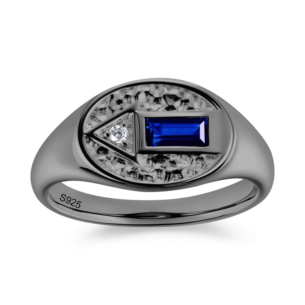 Men's Hammered Sapphire Baguette Ring - LUO Jewelry #gemstone_Sapphire