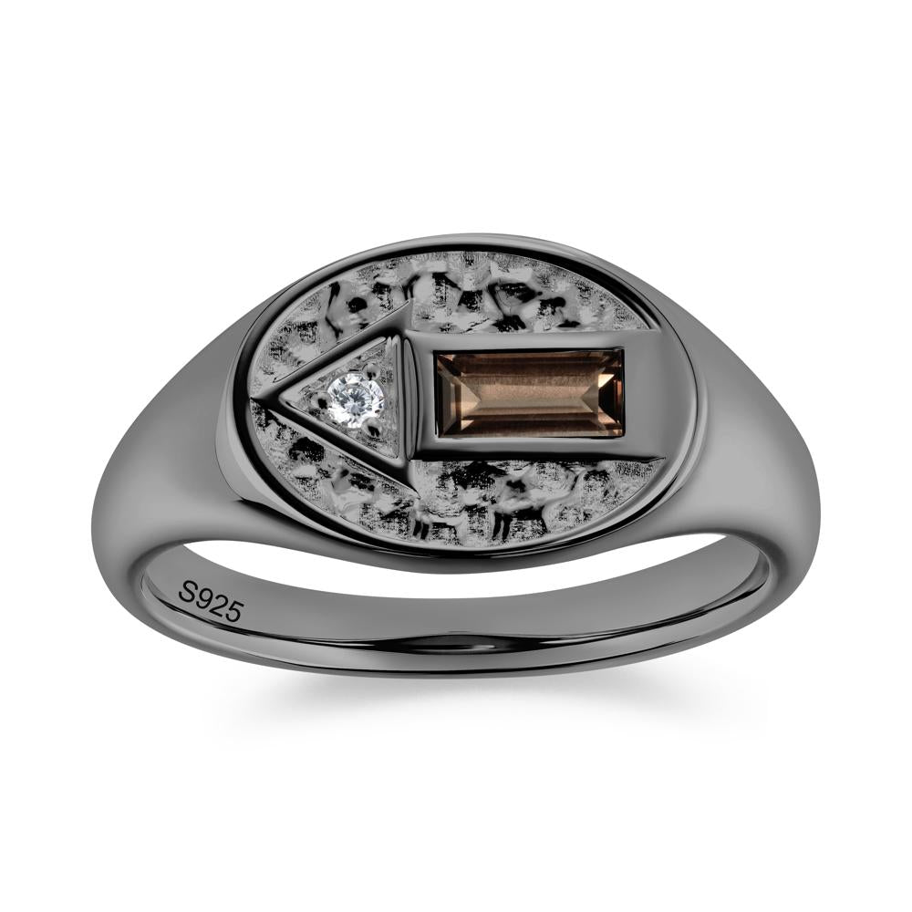 Men's Hammered Sapphire Baguette Ring - LUO Jewelry #gemstone_Smoky Quartz