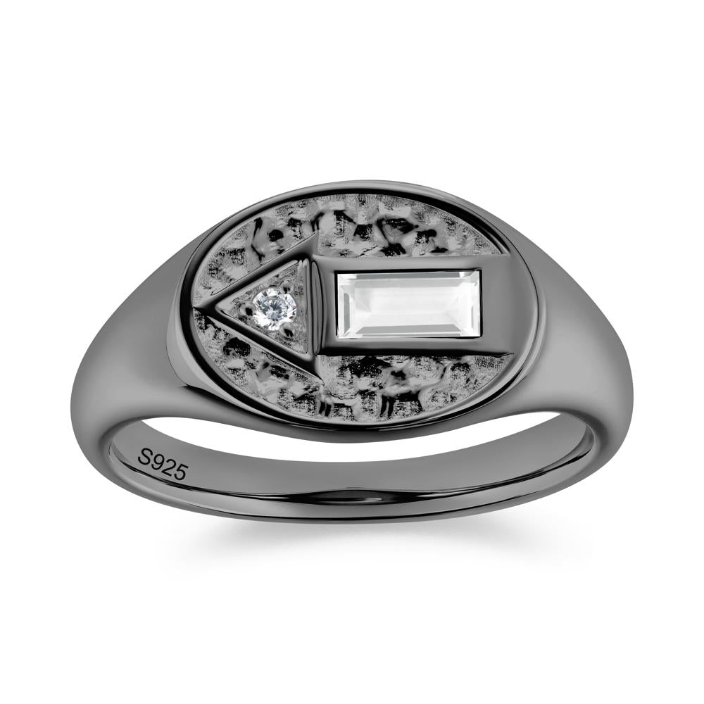 Men's Hammered Sapphire Baguette Ring - LUO Jewelry #gemstone_White Topaz