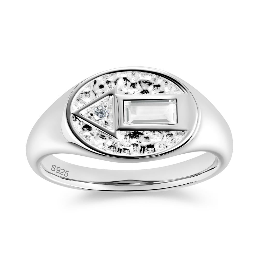 Men's Hammered Sapphire Baguette Ring - LUO Jewelry #gemstone_White Topaz