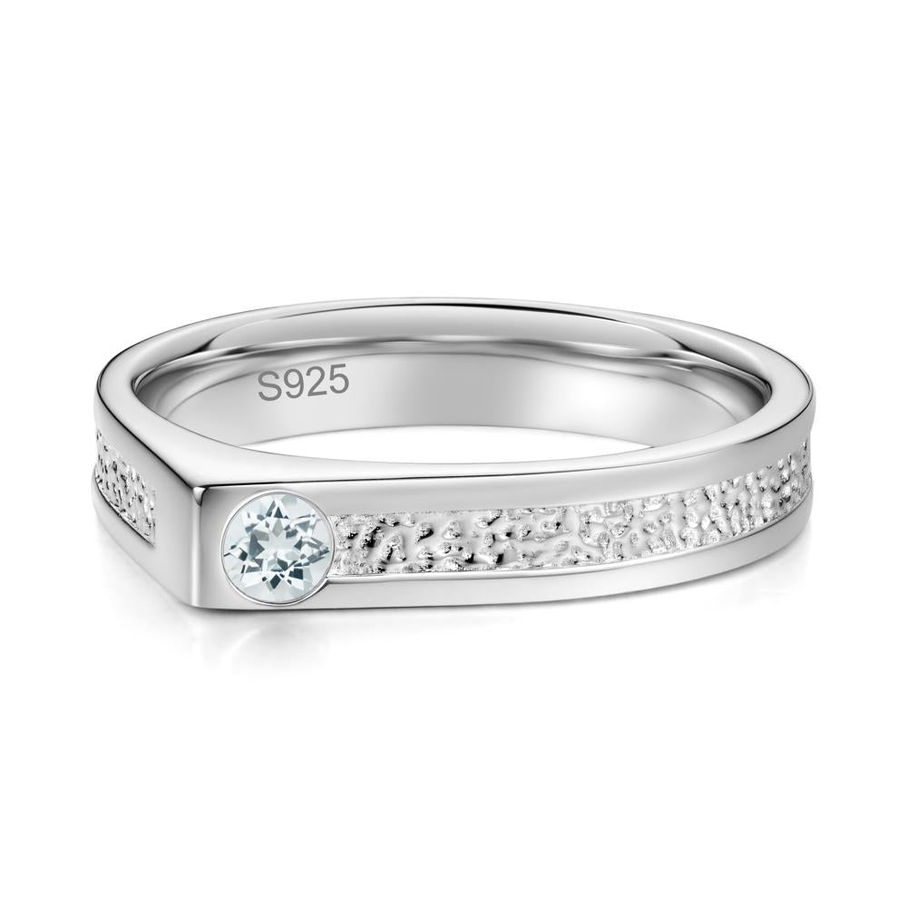 Tiny Solitaire Sapphire Hammered Ring - LUO Jewelry #gemstone_Aquamarine