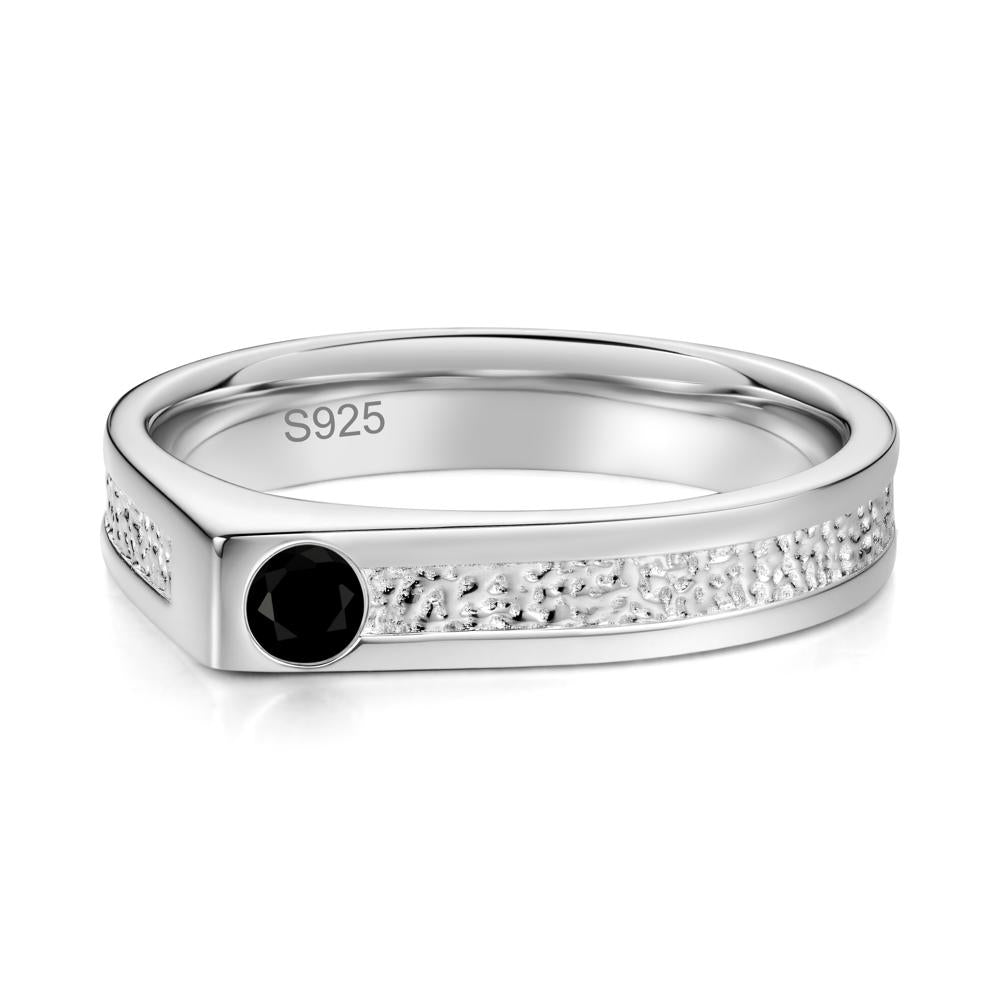 Tiny Solitaire Sapphire Hammered Ring - LUO Jewelry #gemstone_Black Spinel