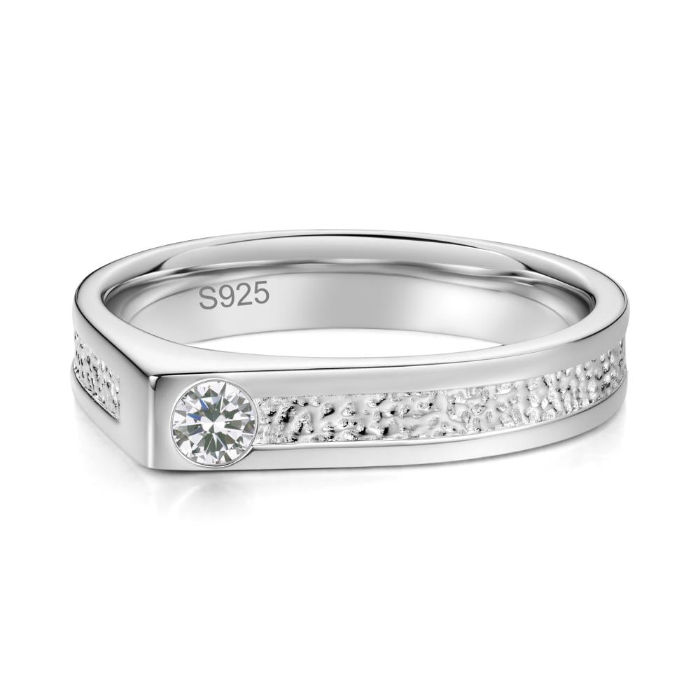 Tiny Solitaire Sapphire Hammered Ring - LUO Jewelry #gemstone_Cubic Zirconia