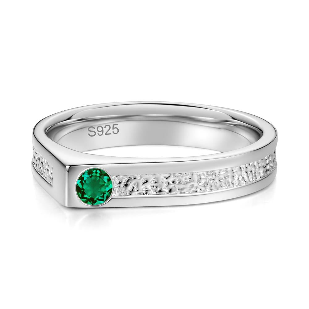 Tiny Solitaire Sapphire Hammered Ring - LUO Jewelry #gemstone_Emerald