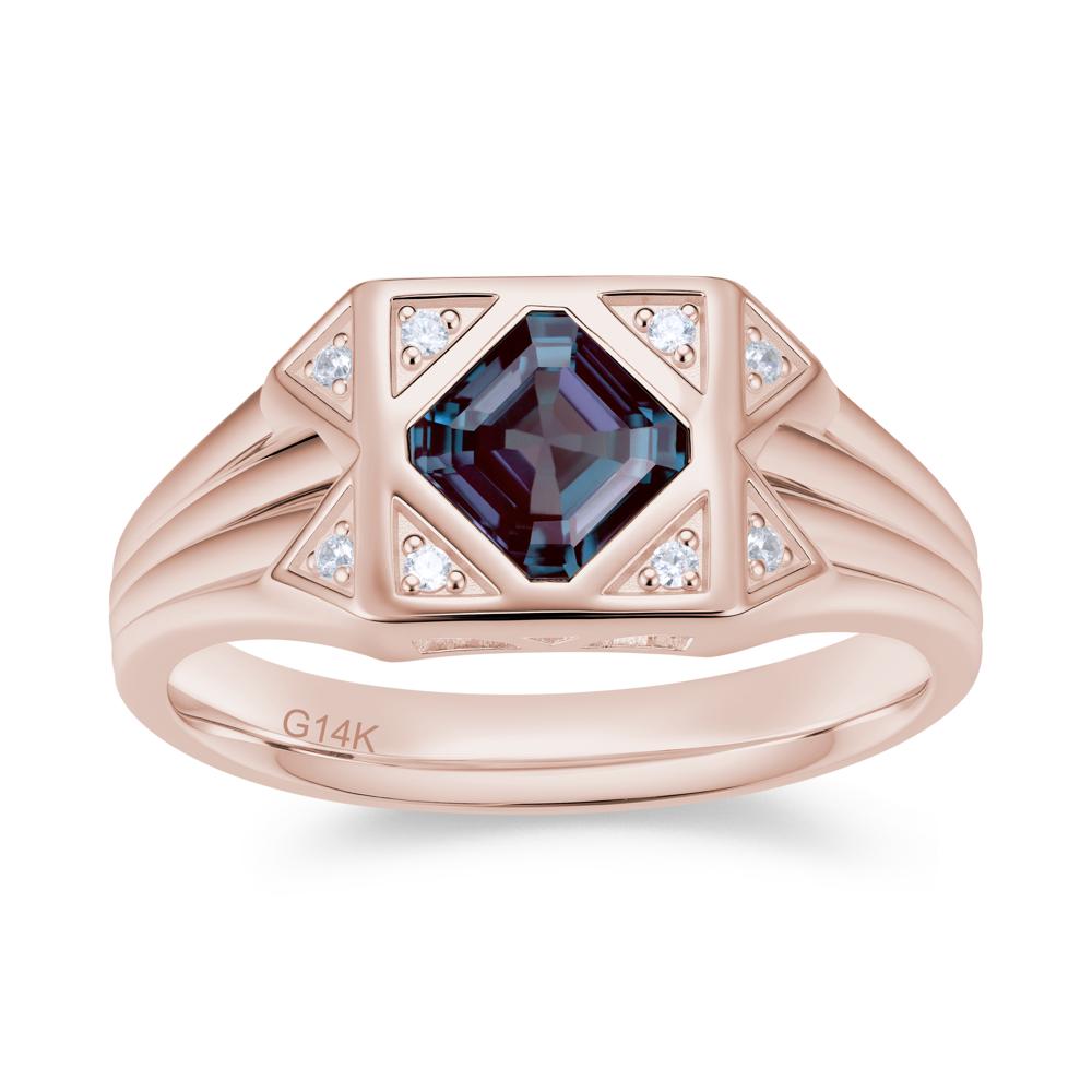Asscher Cut Alexandrite Halo Men's Wide Band Ring - LUO Jewelry #gemstone_Alexandrite