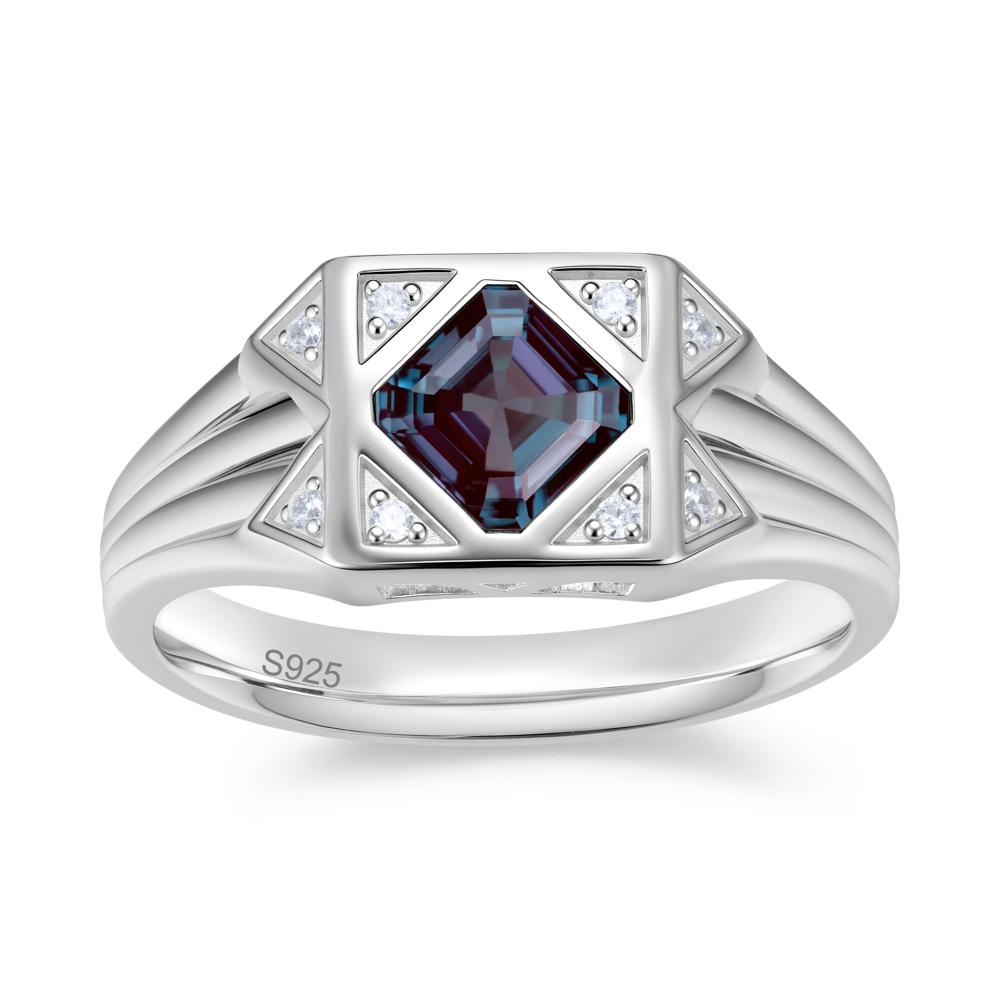 Asscher Cut Alexandrite Halo Men's Wide Band Ring - LUO Jewelry #gemstone_Alexandrite