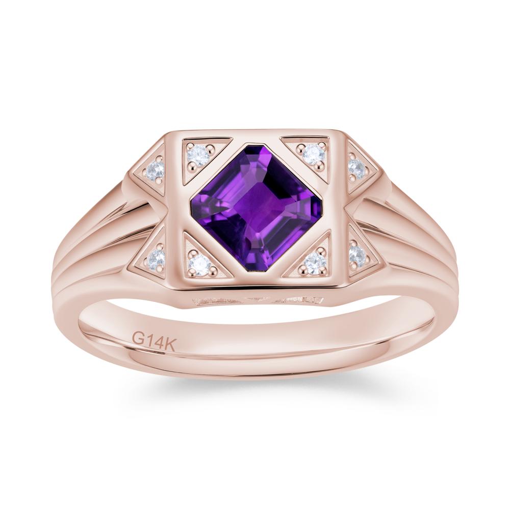 Asscher Cut Alexandrite Halo Men's Wide Band Ring - LUO Jewelry #gemstone_Amethyst