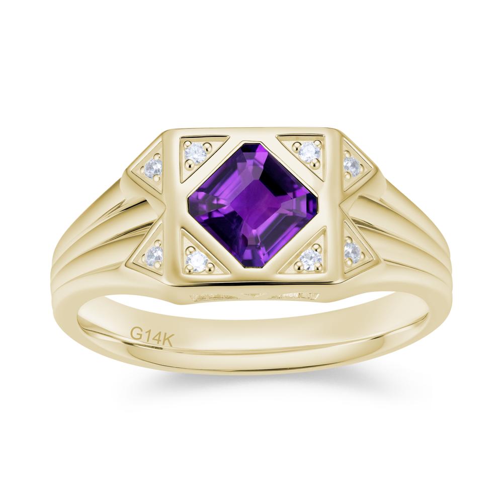 Asscher Cut Alexandrite Halo Men's Wide Band Ring - LUO Jewelry #gemstone_Amethyst