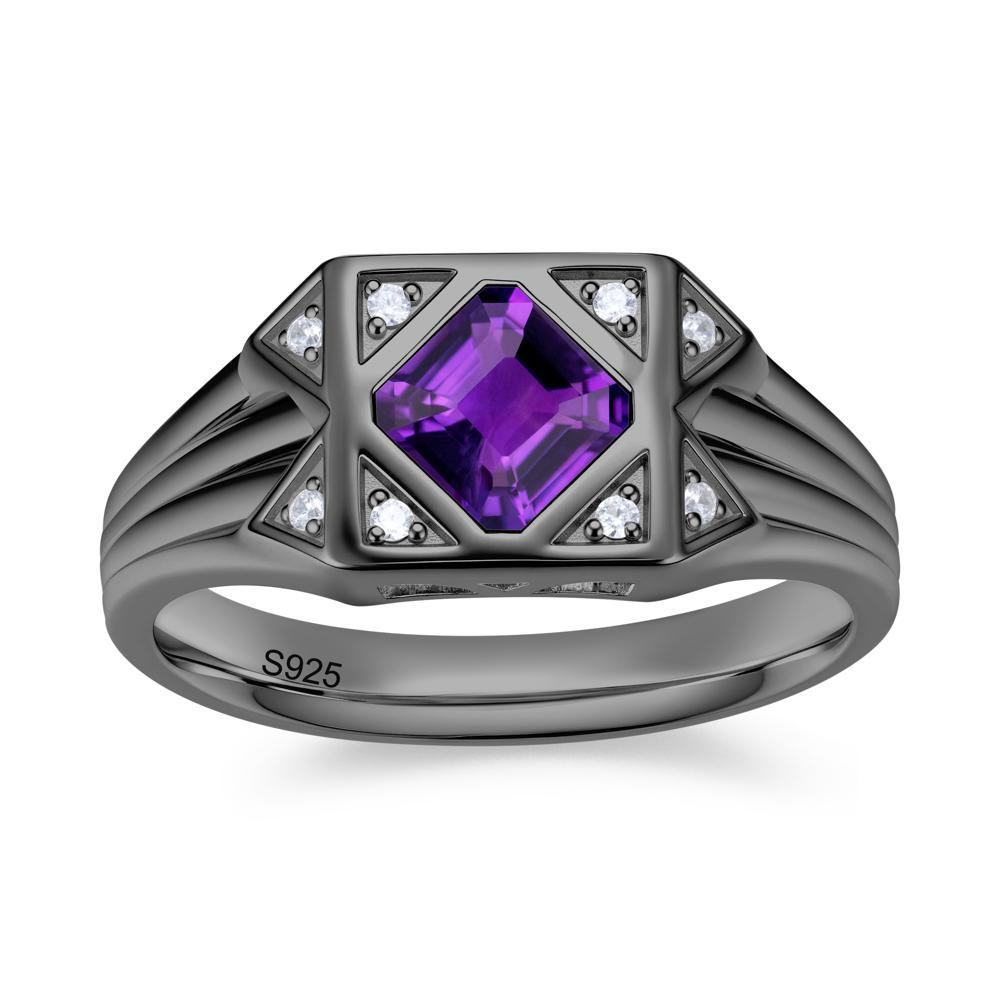 Asscher Cut Alexandrite Halo Men's Wide Band Ring - LUO Jewelry #gemstone_Amethyst