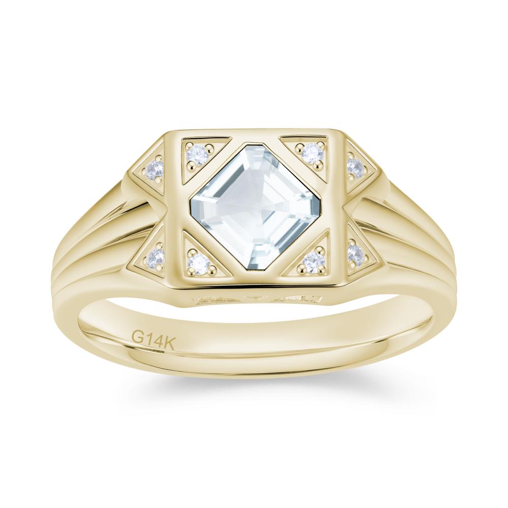 Asscher Cut Alexandrite Halo Men's Wide Band Ring - LUO Jewelry #gemstone_Aquamarine