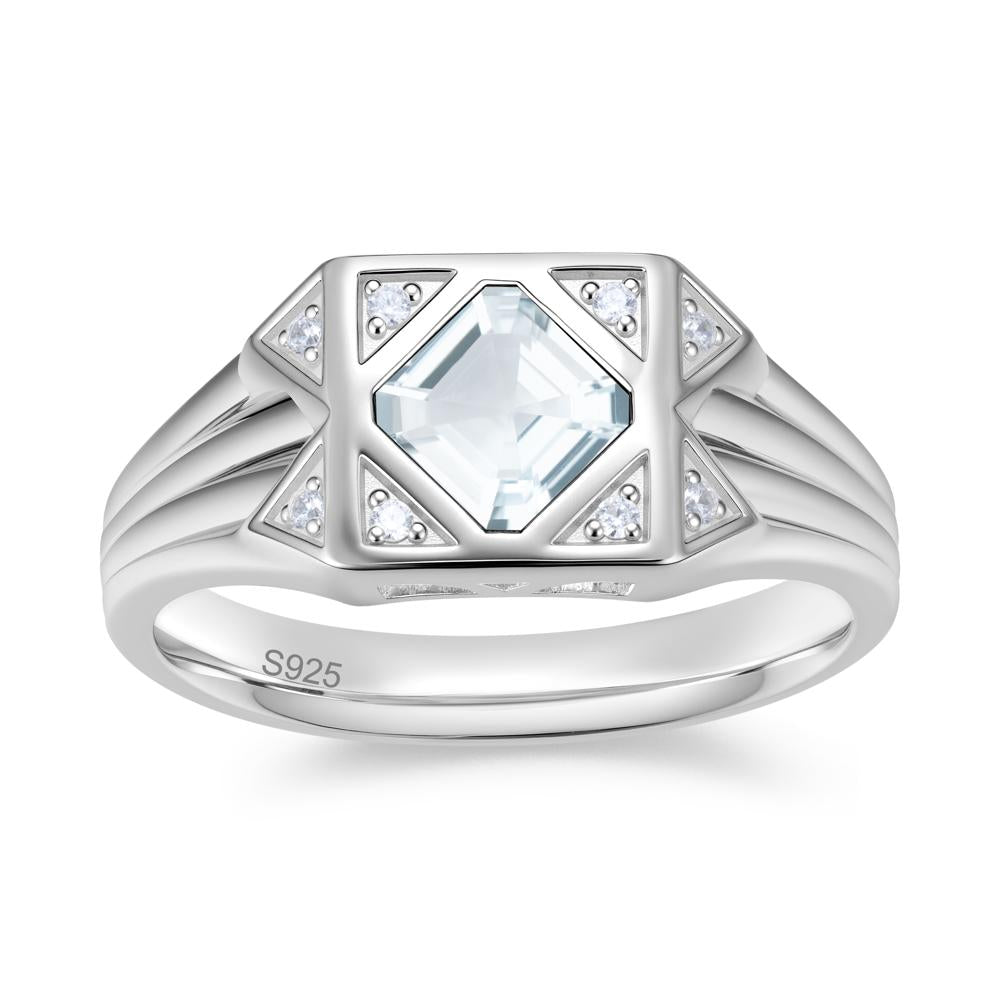 Asscher Cut Alexandrite Halo Men's Wide Band Ring - LUO Jewelry #gemstone_Aquamarine