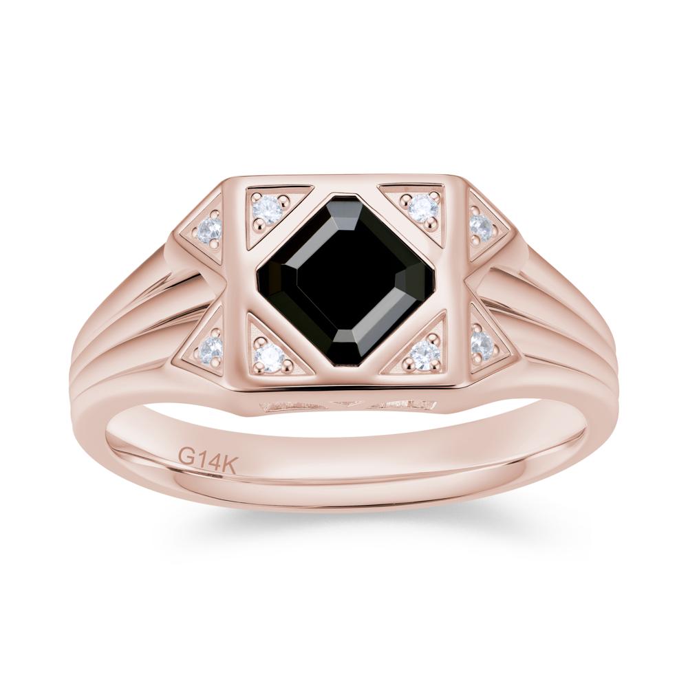 Asscher Cut Alexandrite Halo Men's Wide Band Ring - LUO Jewelry #gemstone_Black Spinel