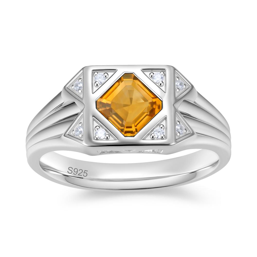 Asscher Cut Alexandrite Halo Men's Wide Band Ring - LUO Jewelry #gemstone_Citrine