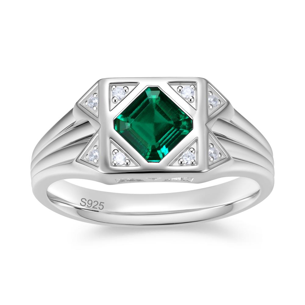 Asscher Cut Alexandrite Halo Men's Wide Band Ring - LUO Jewelry #gemstone_Emerald
