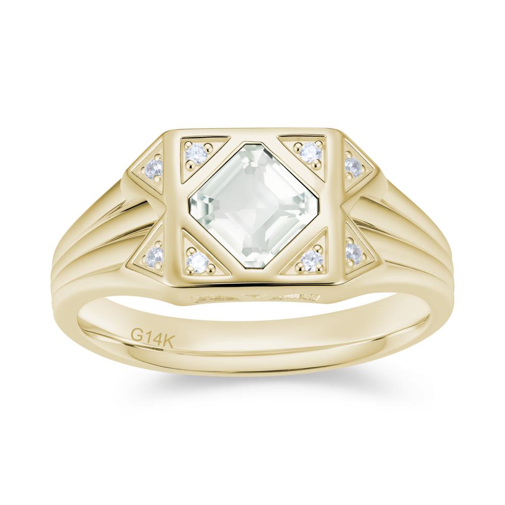 Asscher Cut Alexandrite Halo Men's Wide Band Ring - LUO Jewelry #gemstone_Green Amethyst