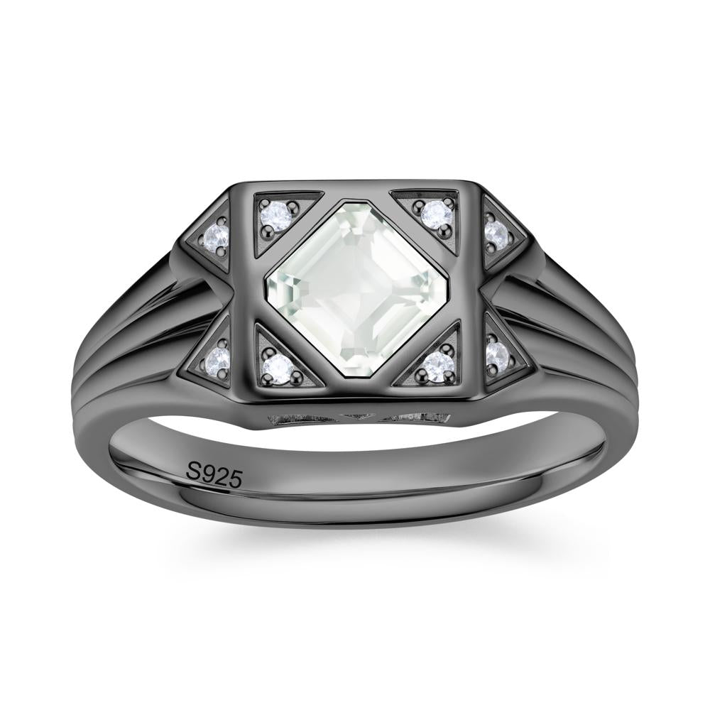 Asscher Cut Alexandrite Halo Men's Wide Band Ring - LUO Jewelry #gemstone_Green Amethyst
