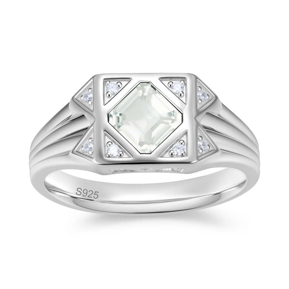 Asscher Cut Alexandrite Halo Men's Wide Band Ring - LUO Jewelry #gemstone_Green Amethyst