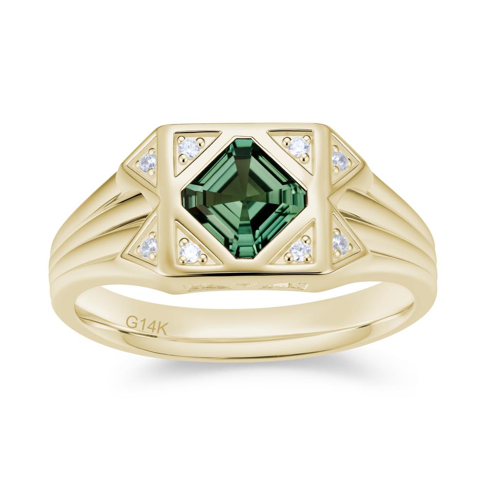 Asscher Cut Alexandrite Halo Men's Wide Band Ring - LUO Jewelry #gemstone_Green Sapphire