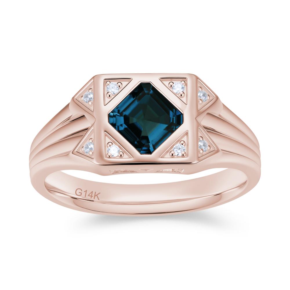 Asscher Cut Alexandrite Halo Men's Wide Band Ring - LUO Jewelry #gemstone_London Blue Topaz