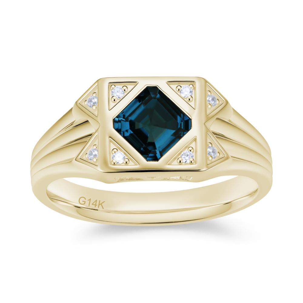 Asscher Cut Alexandrite Halo Men's Wide Band Ring - LUO Jewelry #gemstone_London Blue Topaz