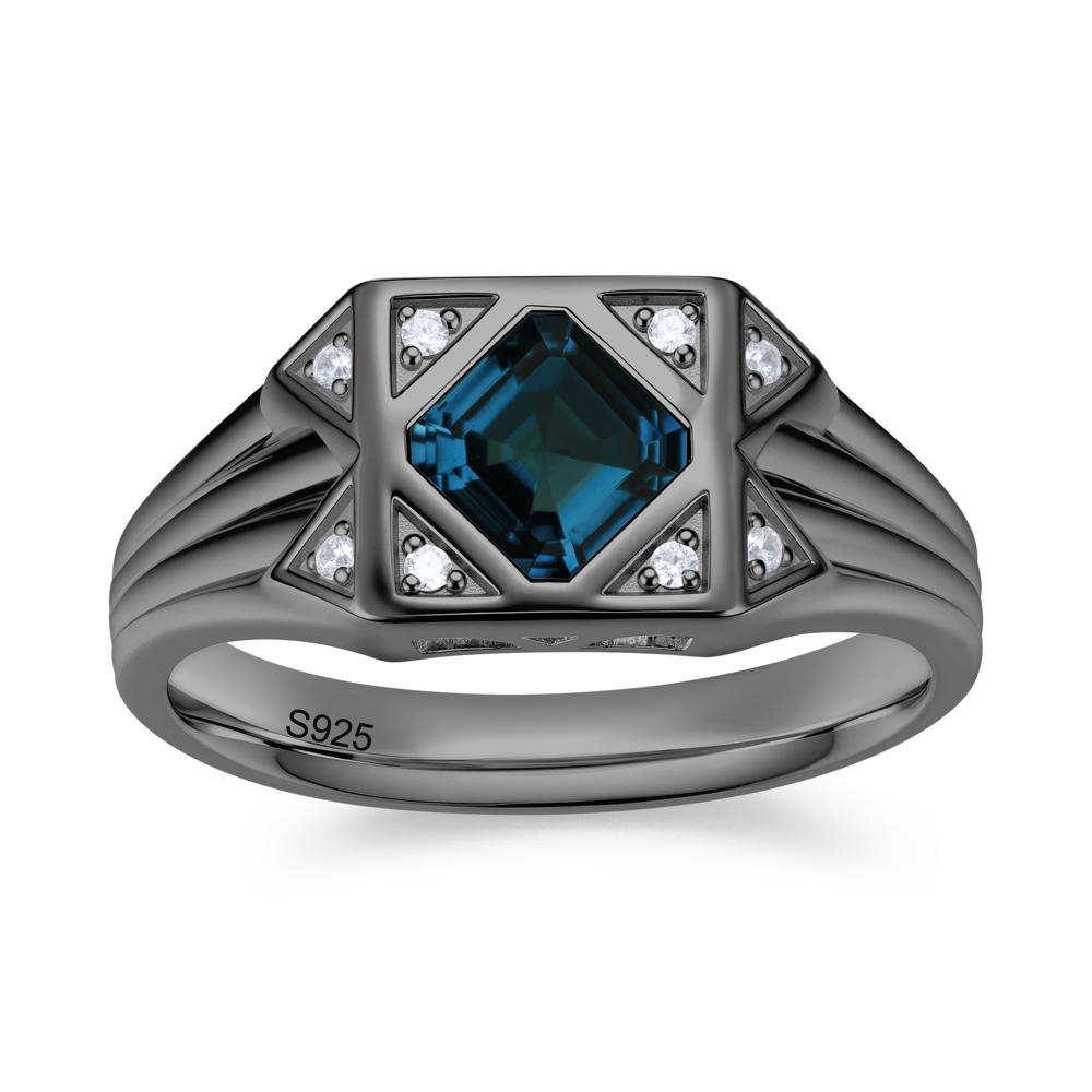 Asscher Cut Alexandrite Halo Men's Wide Band Ring - LUO Jewelry #gemstone_London Blue Topaz