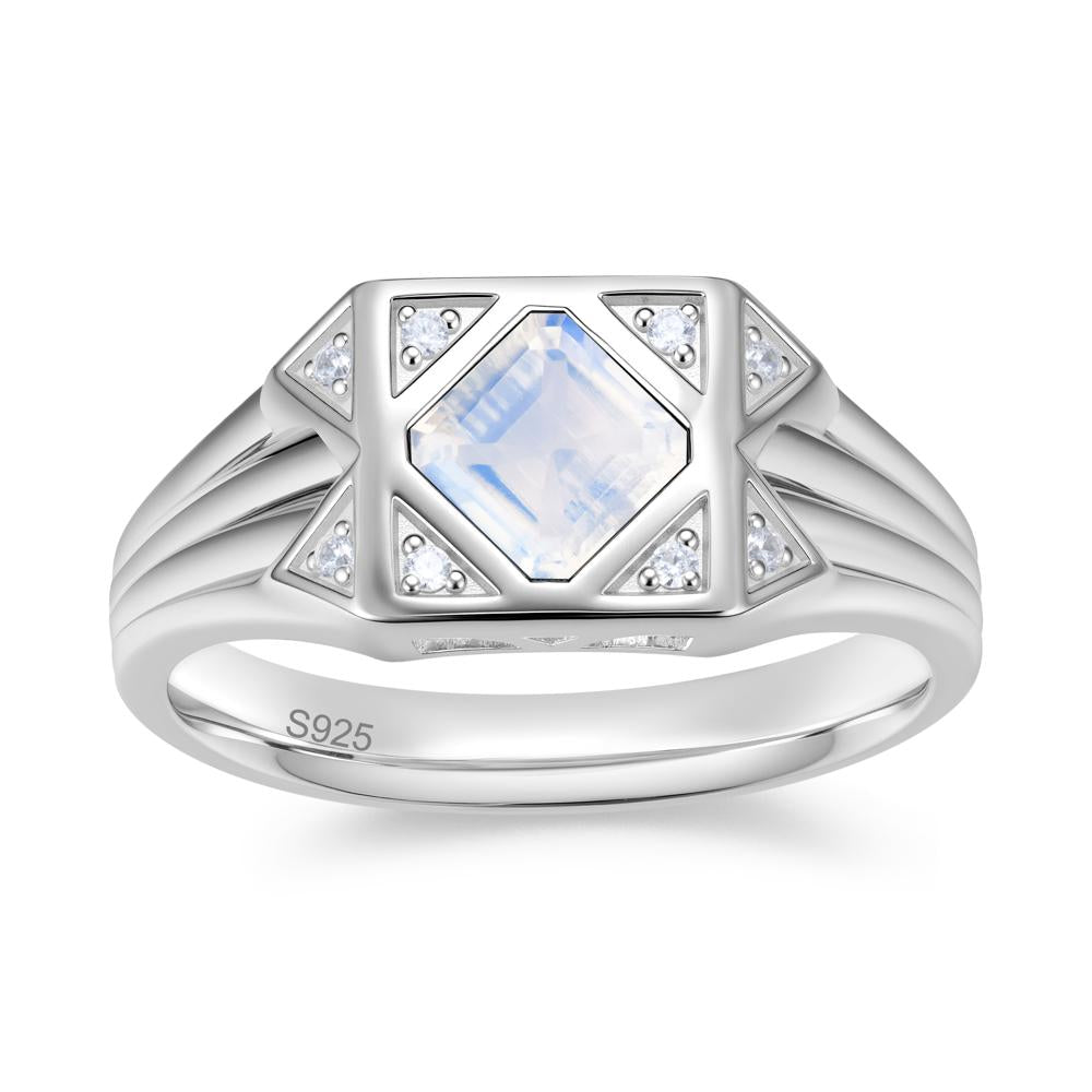 Asscher Cut Alexandrite Halo Men's Wide Band Ring - LUO Jewelry #gemstone_Moonstone