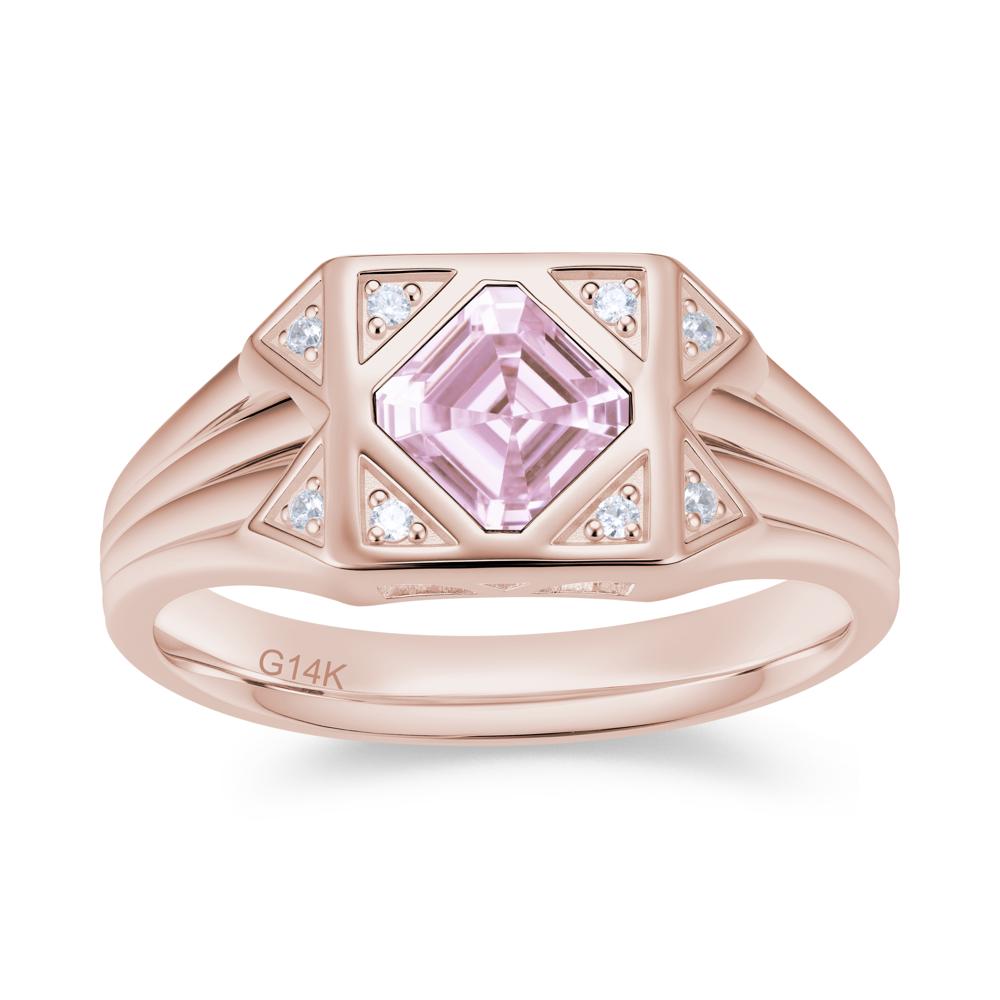 Asscher Cut Alexandrite Halo Men's Wide Band Ring - LUO Jewelry #gemstone_Pink Cubic Zirconia