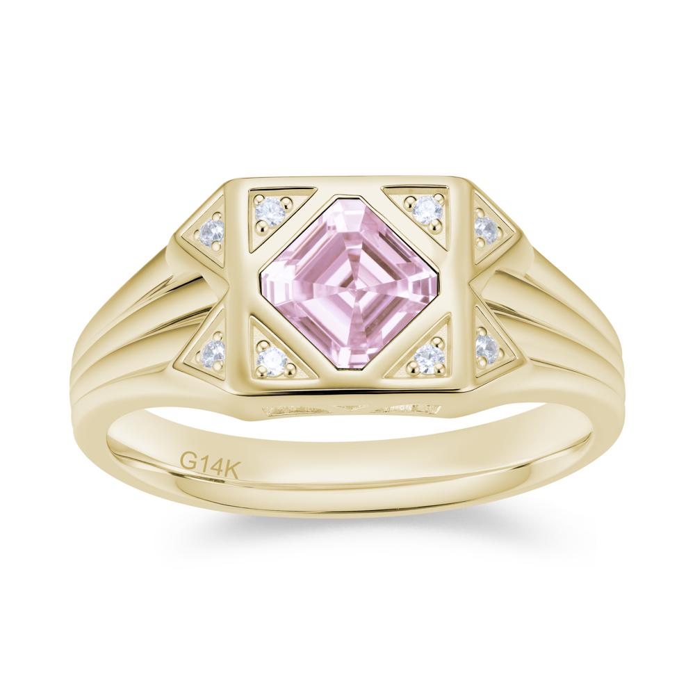 Asscher Cut Alexandrite Halo Men's Wide Band Ring - LUO Jewelry #gemstone_Pink Cubic Zirconia