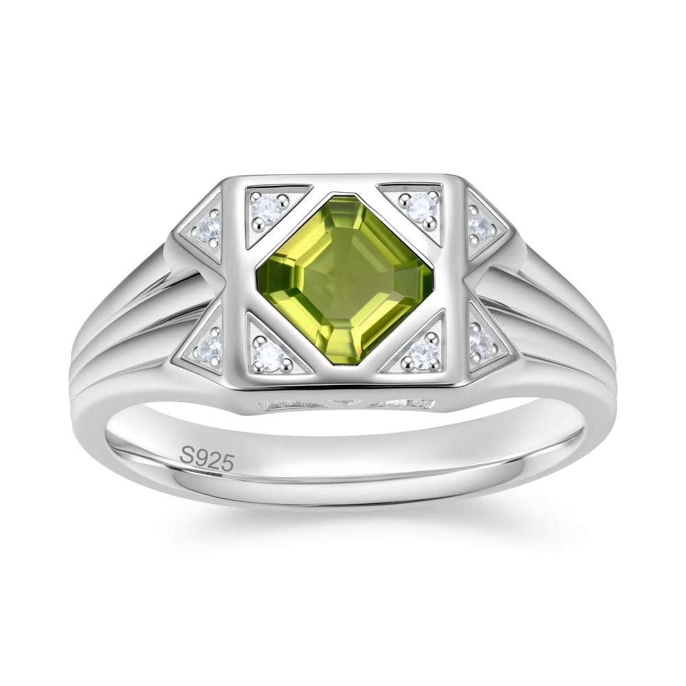 Asscher Cut Alexandrite Halo Men's Wide Band Ring - LUO Jewelry #gemstone_Peridot