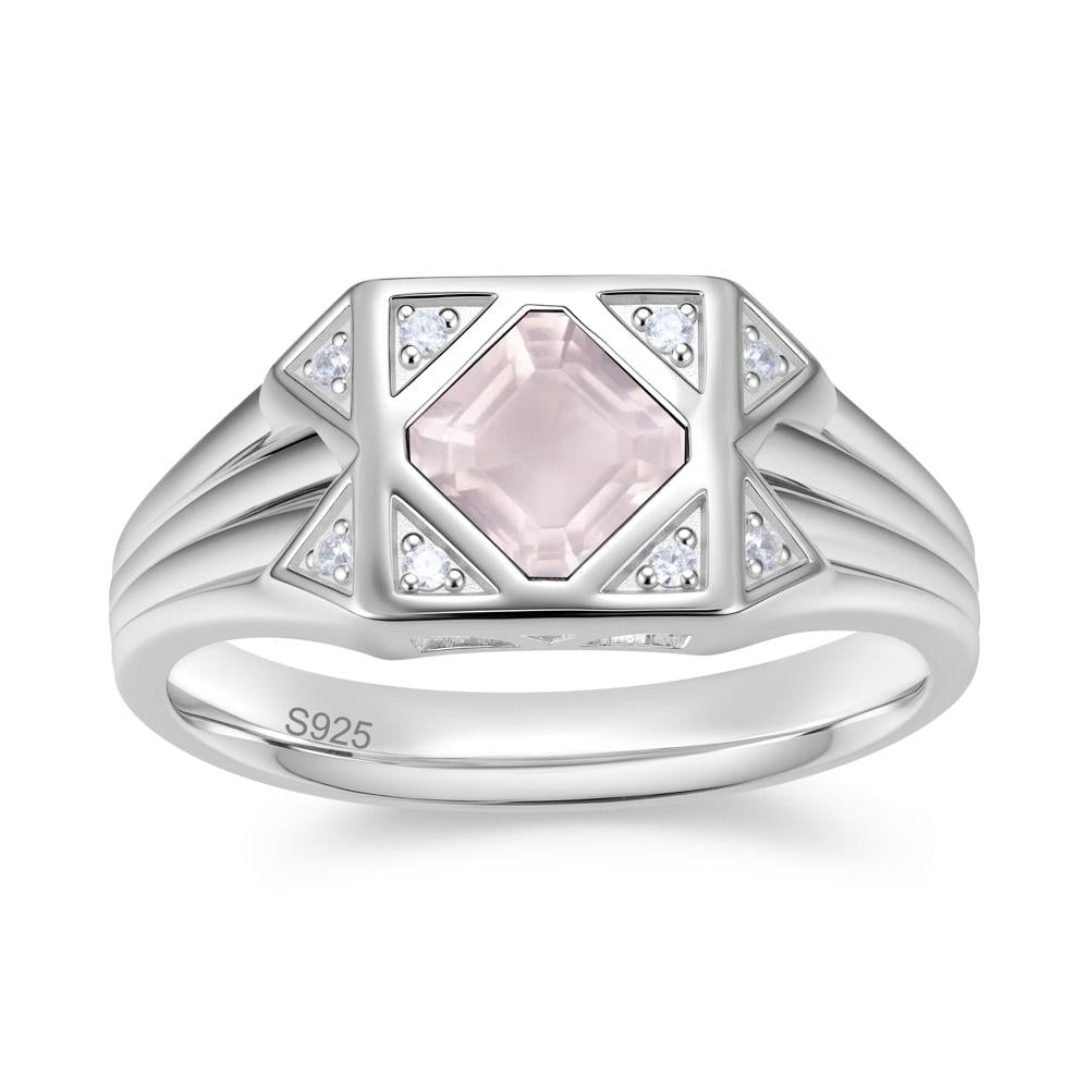Asscher Cut Alexandrite Halo Men's Wide Band Ring - LUO Jewelry #gemstone_Rose Quartz