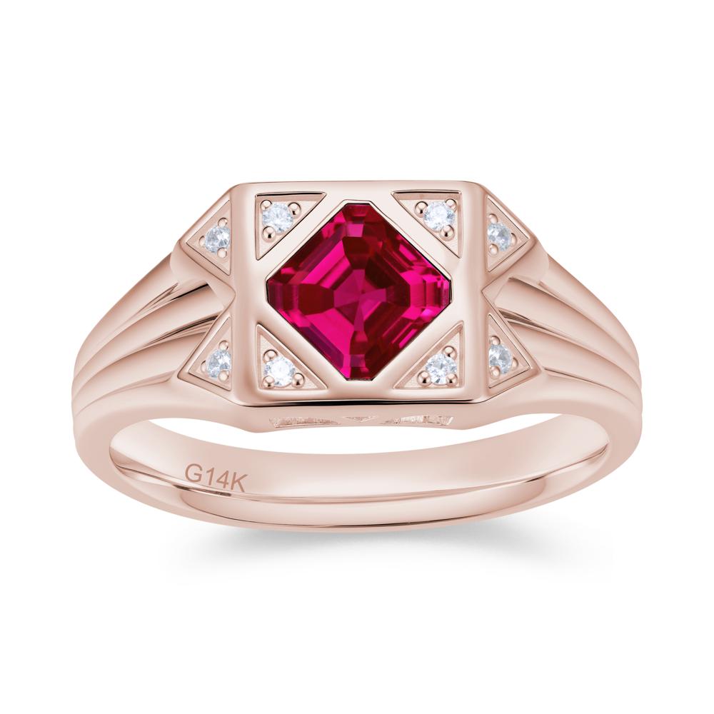 Asscher Cut Alexandrite Halo Men's Wide Band Ring - LUO Jewelry #gemstone_Ruby