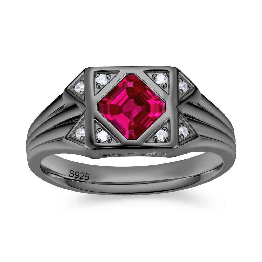 Asscher Cut Alexandrite Halo Men's Wide Band Ring - LUO Jewelry #gemstone_Ruby