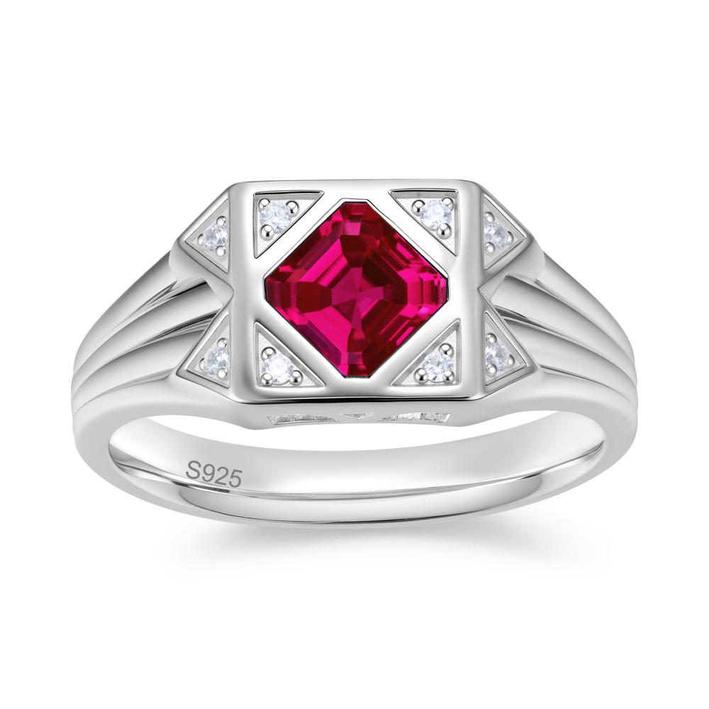 Asscher Cut Alexandrite Halo Men's Wide Band Ring - LUO Jewelry #gemstone_Ruby