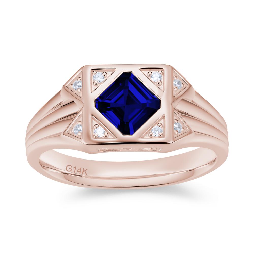 Asscher Cut Alexandrite Halo Men's Wide Band Ring - LUO Jewelry #gemstone_Sapphire