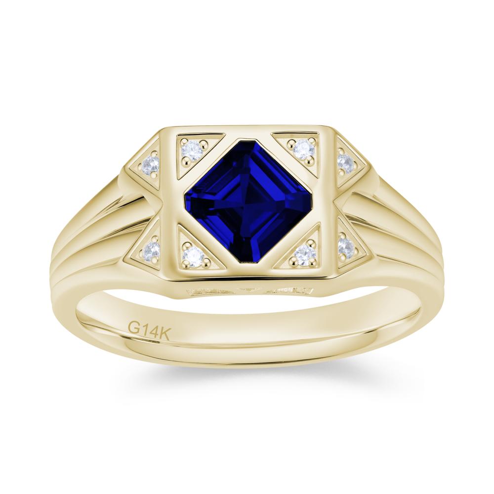 Asscher Cut Alexandrite Halo Men's Wide Band Ring - LUO Jewelry #gemstone_Sapphire