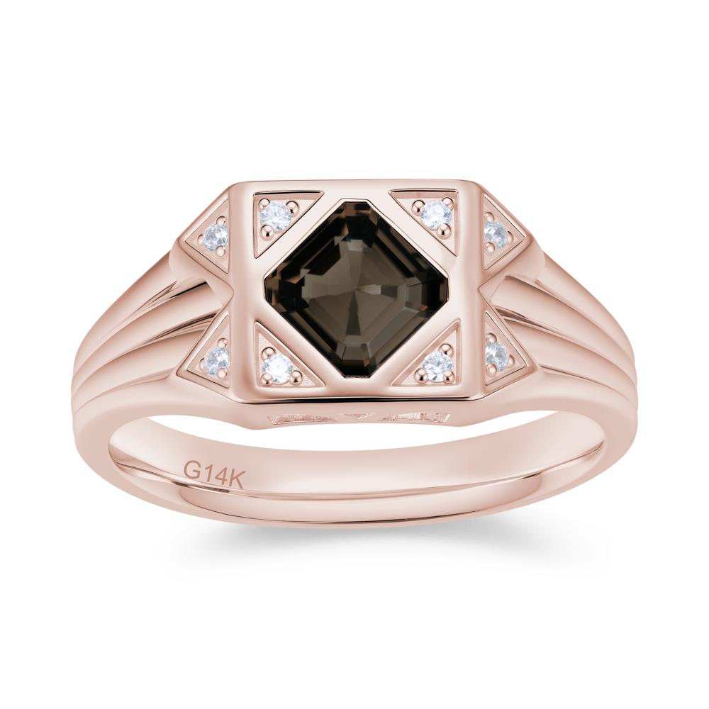 Asscher Cut Alexandrite Halo Men's Wide Band Ring - LUO Jewelry #gemstone_Smoky Quartz