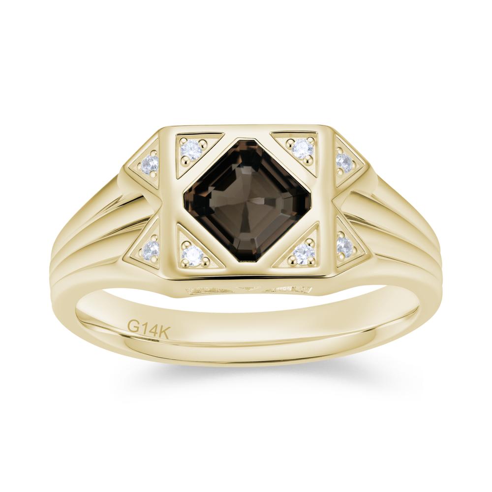 Asscher Cut Alexandrite Halo Men's Wide Band Ring - LUO Jewelry #gemstone_Smoky Quartz