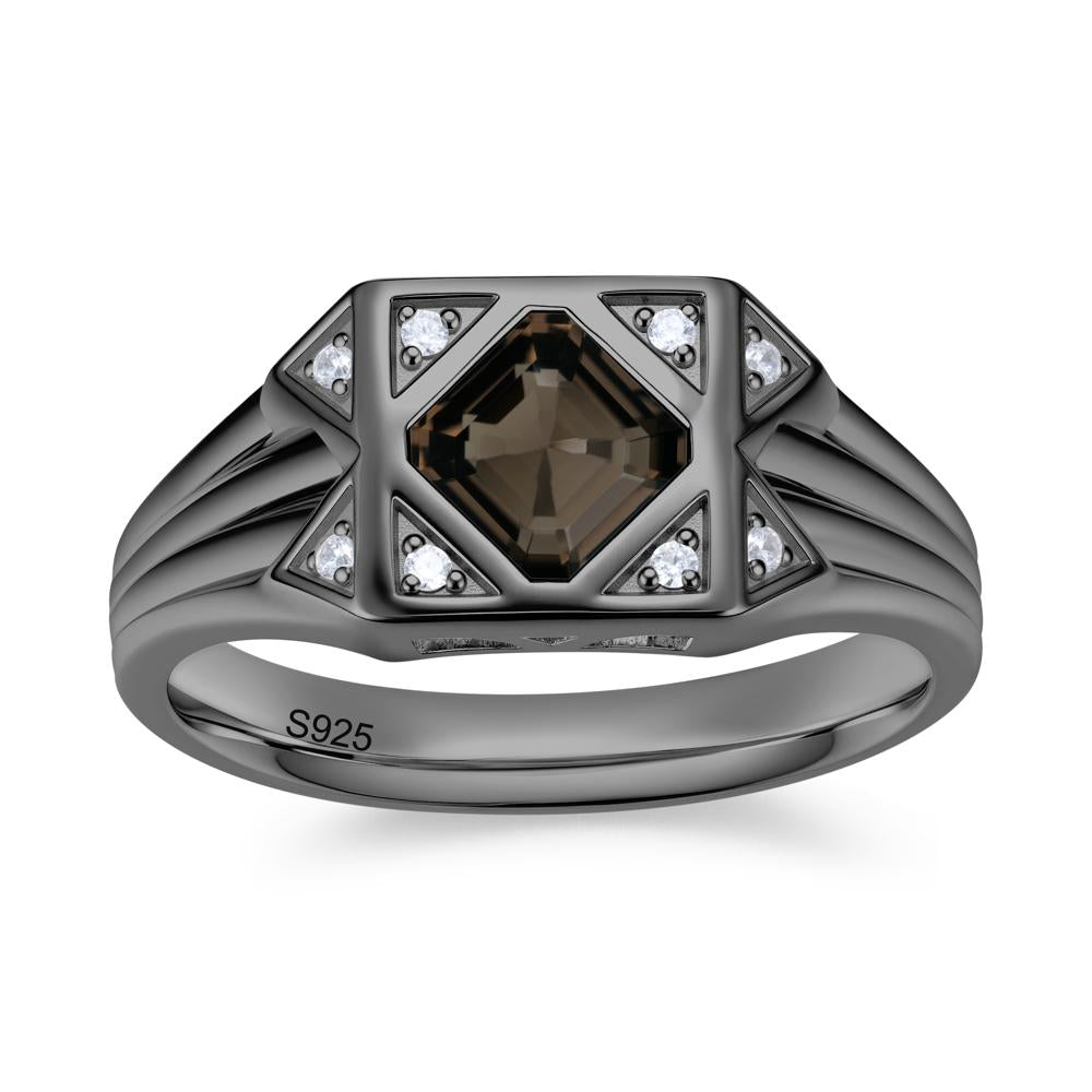 Asscher Cut Alexandrite Halo Men's Wide Band Ring - LUO Jewelry #gemstone_Smoky Quartz