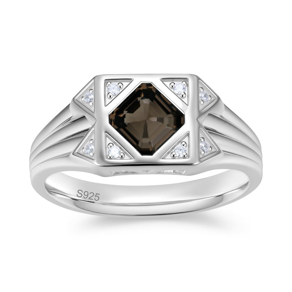 Asscher Cut Alexandrite Halo Men's Wide Band Ring - LUO Jewelry #gemstone_Smoky Quartz