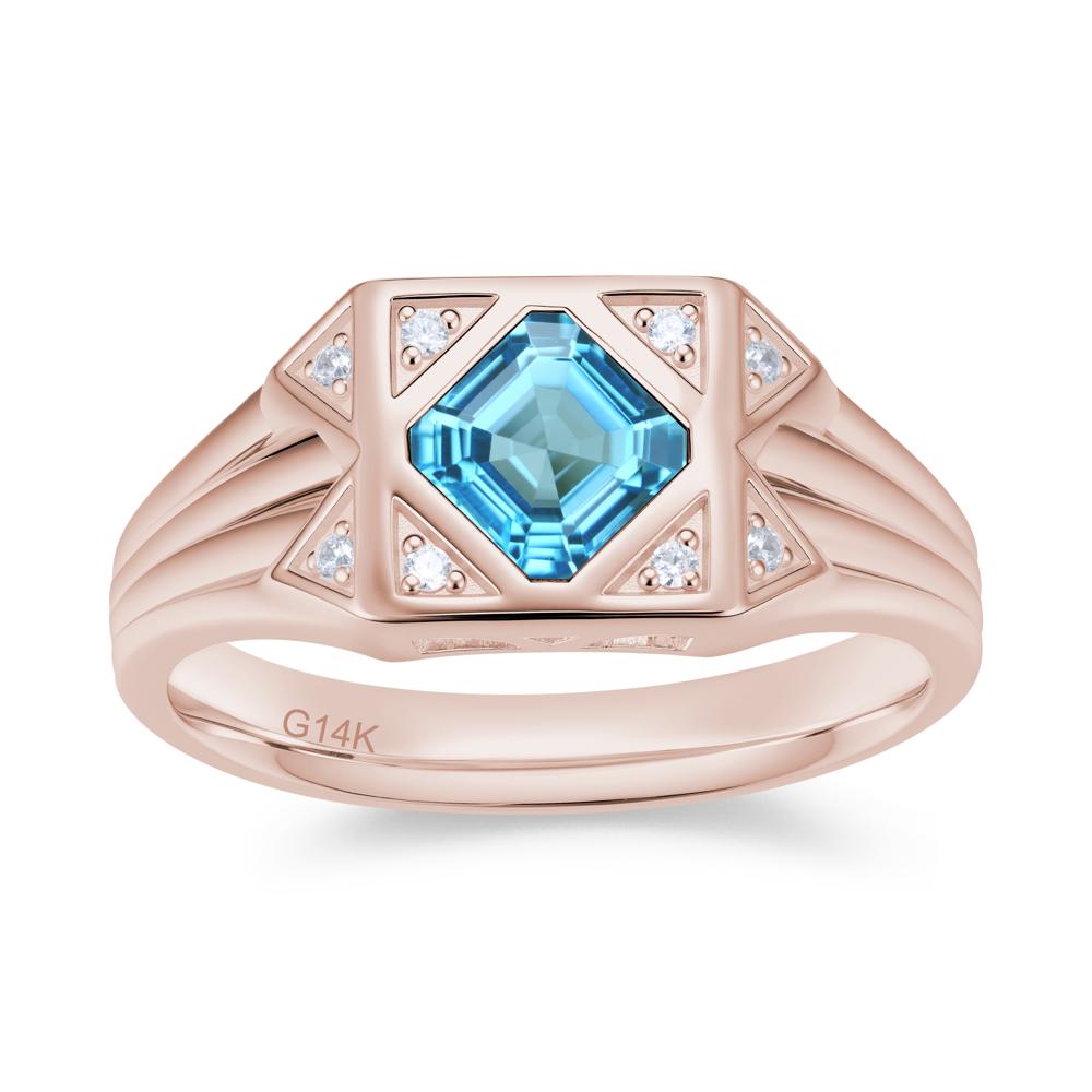 Asscher Cut Alexandrite Halo Men's Wide Band Ring - LUO Jewelry #gemstone_Swiss Blue Topaz