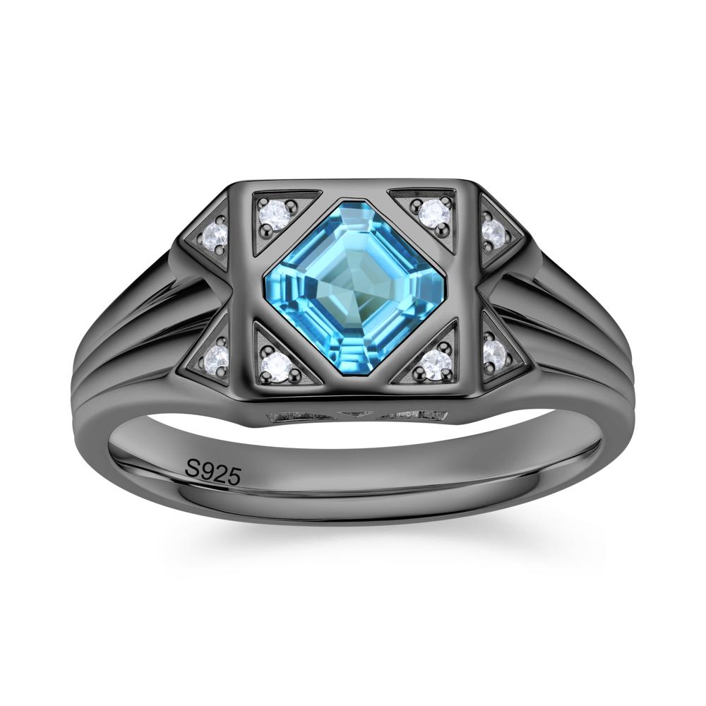 Asscher Cut Alexandrite Halo Men's Wide Band Ring - LUO Jewelry #gemstone_Swiss Blue Topaz