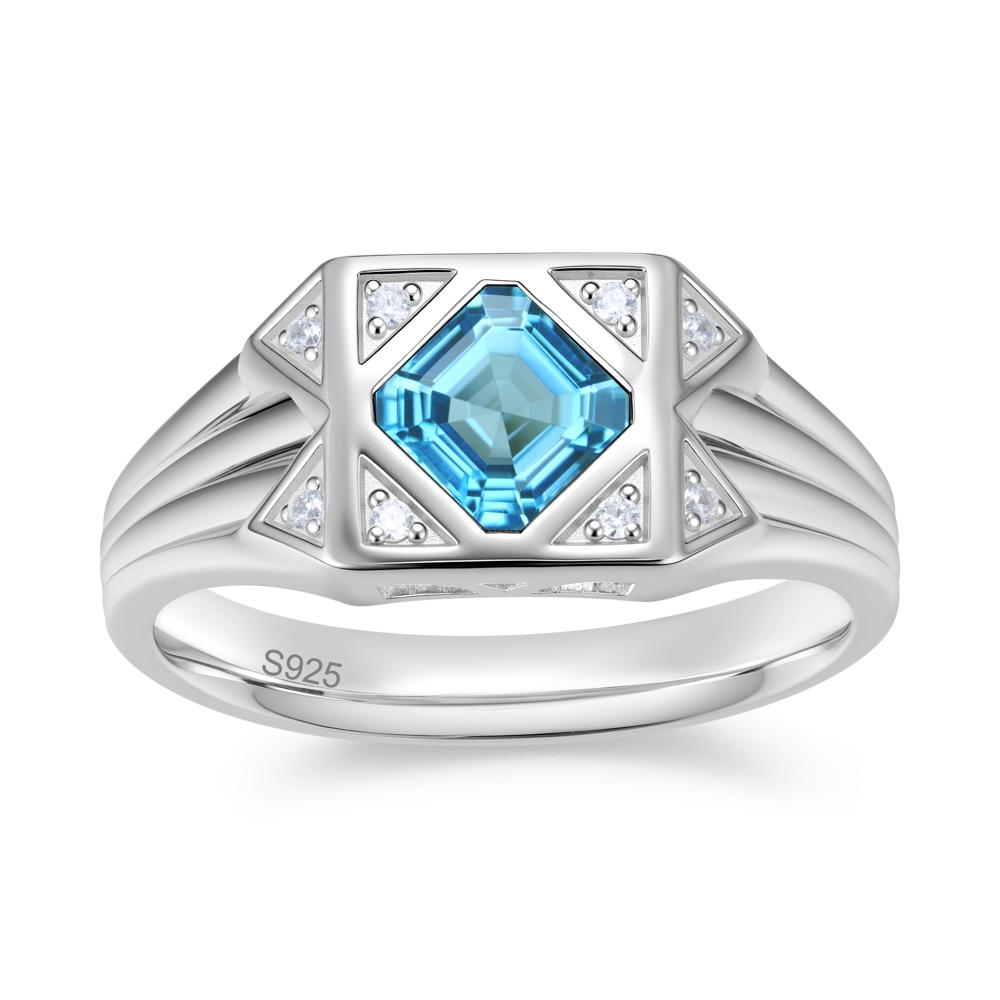Asscher Cut Alexandrite Halo Men's Wide Band Ring - LUO Jewelry #gemstone_Swiss Blue Topaz