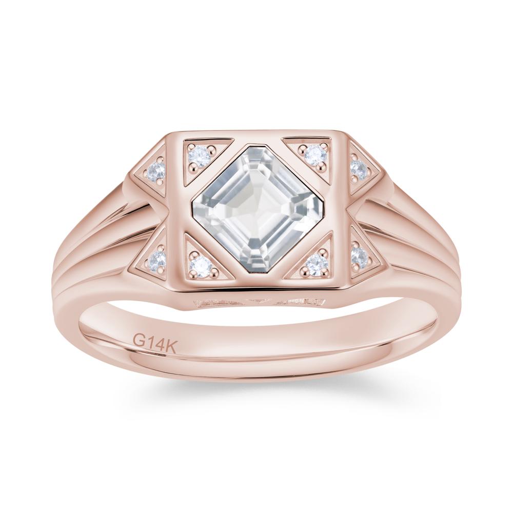 Asscher Cut Alexandrite Halo Men's Wide Band Ring - LUO Jewelry #gemstone_White Topaz
