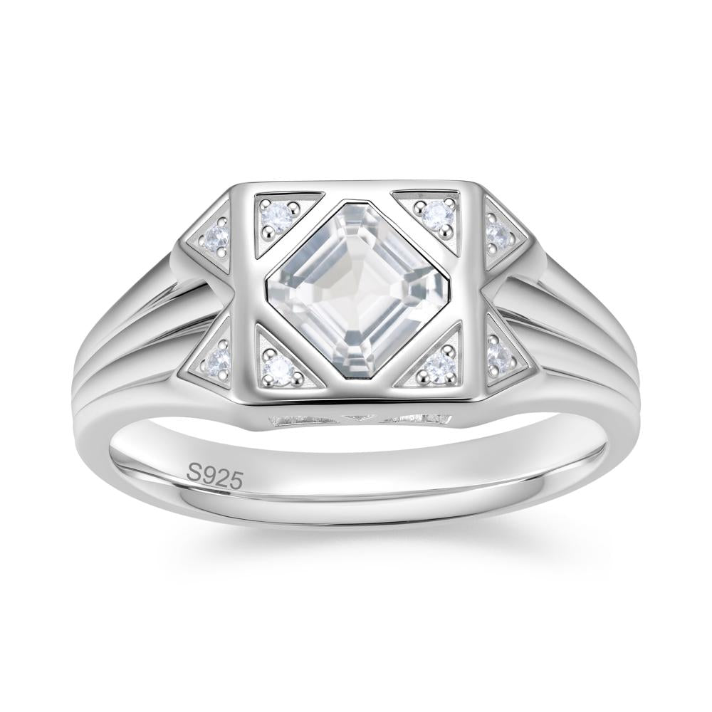 Asscher Cut Alexandrite Halo Men's Wide Band Ring - LUO Jewelry #gemstone_White Topaz
