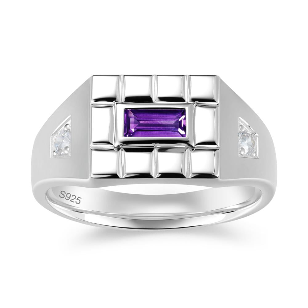 Minimalist Amethyst Signet  Mens Wedding Ring - LUO Jewelry #gemstone_Amethyst