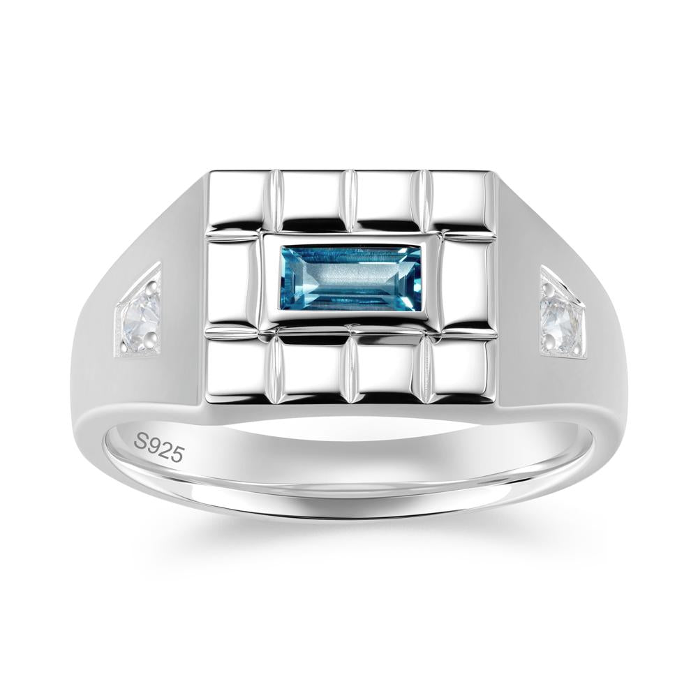 Minimalist Amethyst Signet  Mens Wedding Ring - LUO Jewelry #gemstone_London Blue Topaz